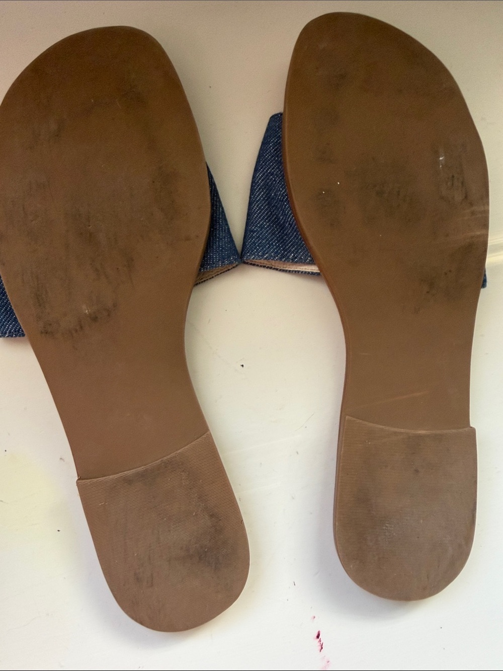 Jack Rogers Denim Slide Sandals in Blue and Tan - Picture 3 of 4